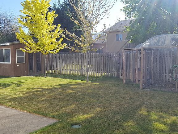 Backyard with a storage shed