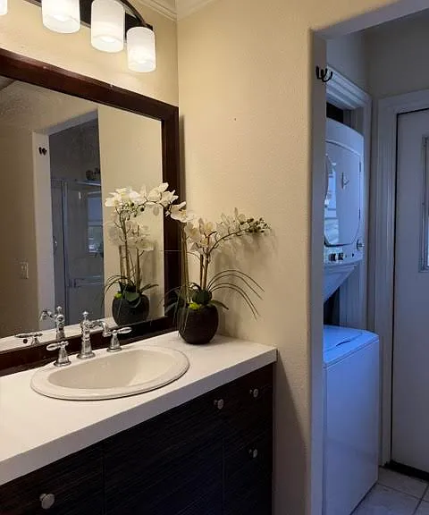 Freshly painted bathroom, corrian sink top