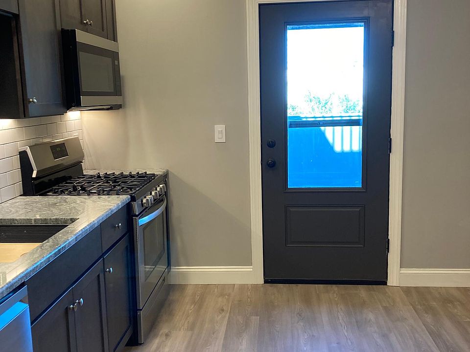 Kitchen with view of deck