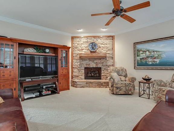 Stone stacked fireplace