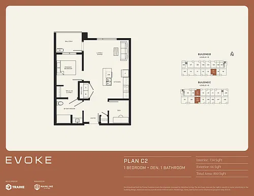 Floor plan C2 - 1 Bed + Den BF