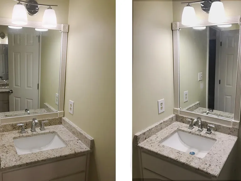 Upstairs bathroom has TWO sinks.