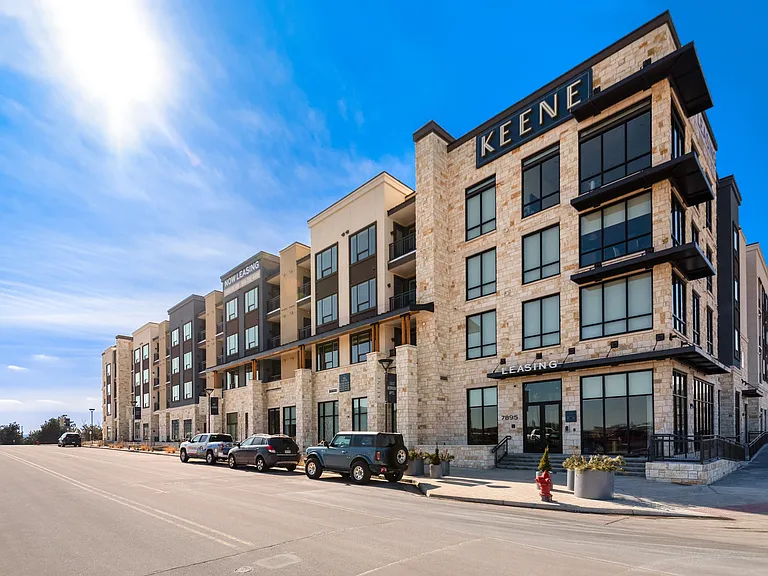 Street View of Keene at The District with Bright Facade and Ample Parking