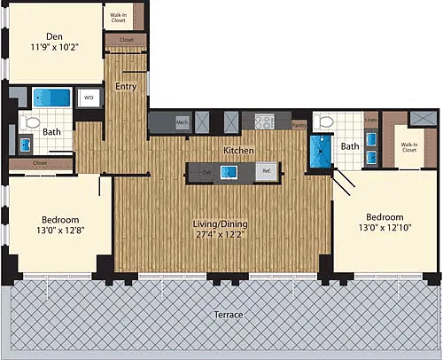 Floor plan PH Two Bedroom+ Den B 1415
