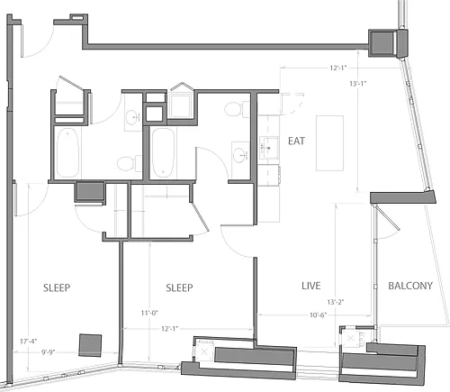 Floor plan 2 Bedroom C with Balcony