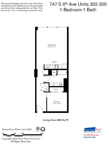 Floor plan 1 BR 1 BA 3RD FLOOR