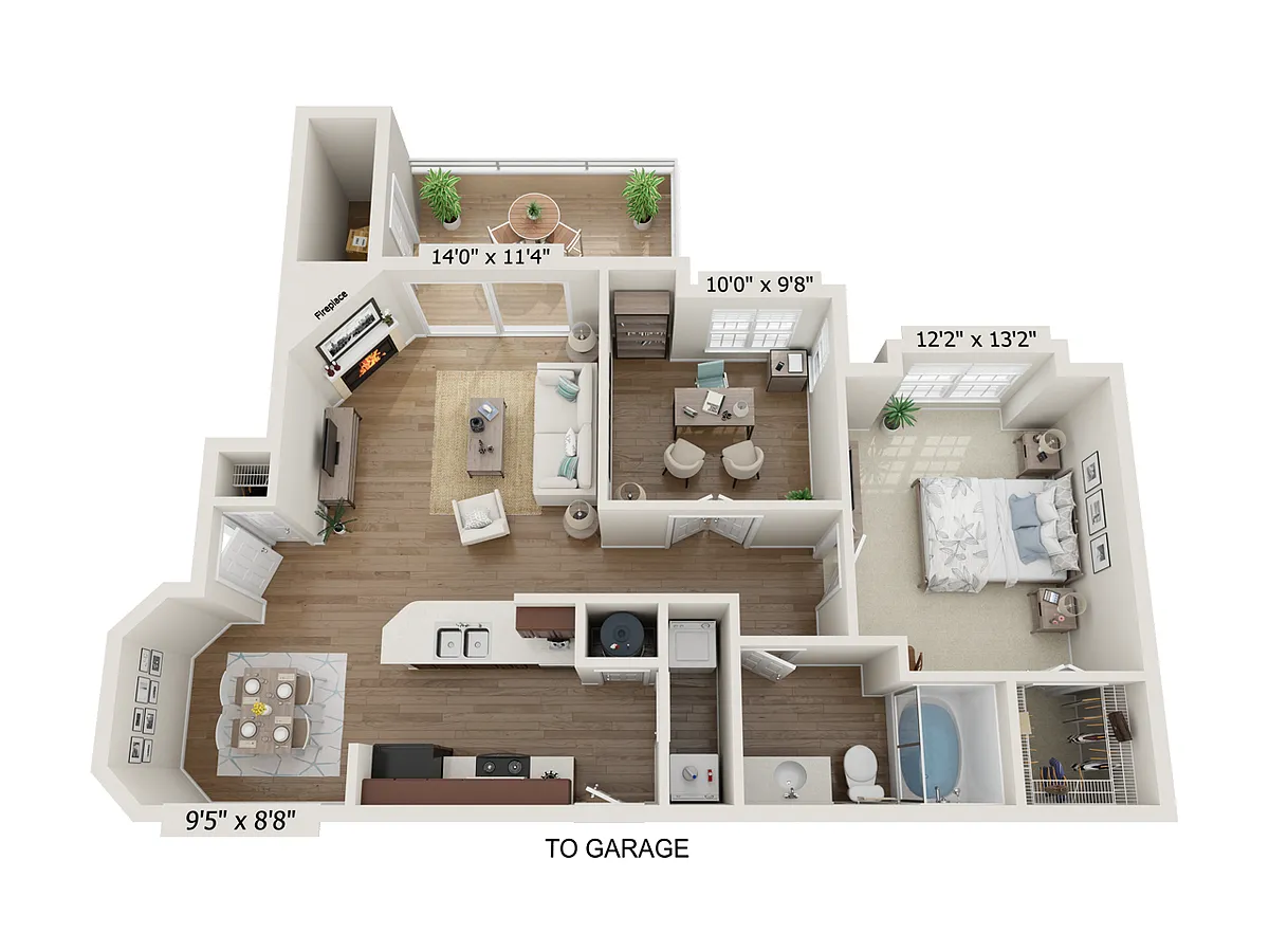 Floor plan A3R - 1x1 with Den