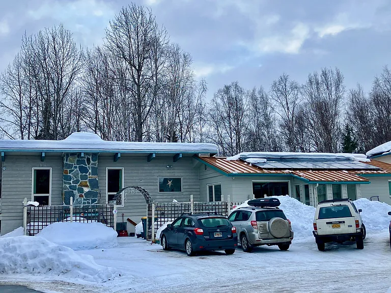 16 solar panels generate electricity (whenever not covered with snow!)