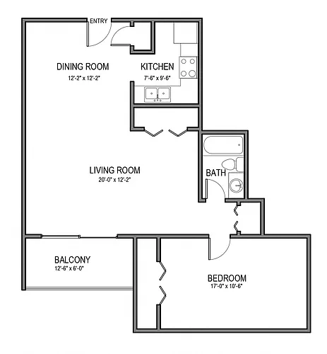 Floor plan 1 Bedroom 1 Bath 10s