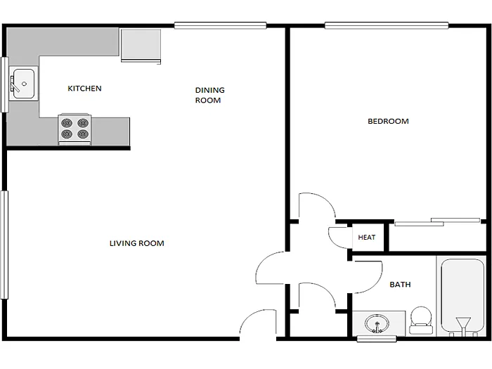 Floor plan 1 Bed / 1 Bath: Type C