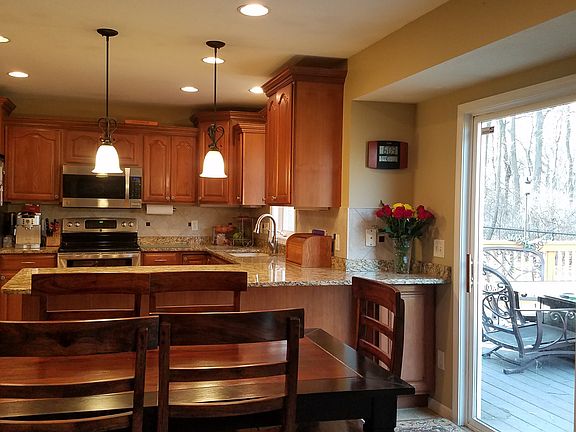 Kitchen with sliding door.