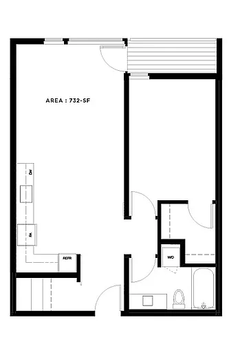 Floor plan 1 Bed, 1 Bath - Apt L