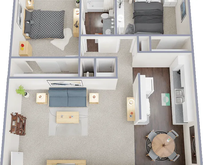 2 Bed 1 Bath A Floorplan Diagram