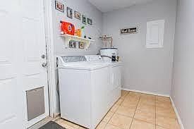 Laundry Room with pet door leading to backyard