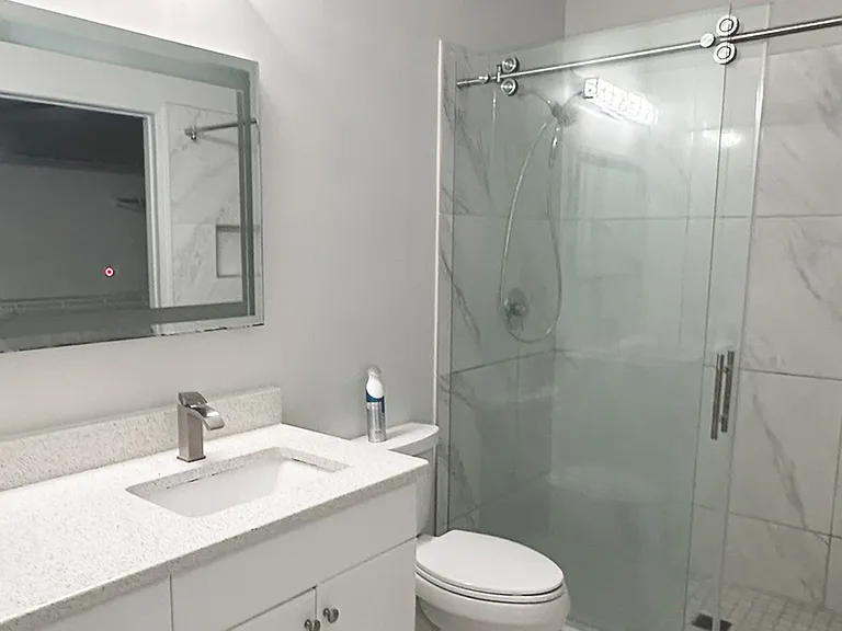 Upgraded quartz vanity and cabinet with LED mirror
