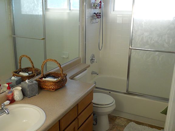 The guest bathroom has a great view of Pike's Peak.