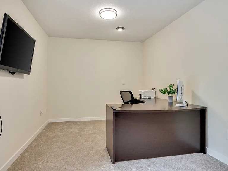 Lower Level
+Office / gym
+Desk
+Printer
+Monitor
+50"
+Peloton bike (big seat)