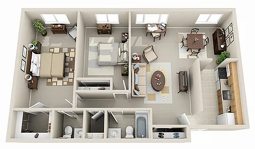 Floor plan 2 Bed 1 and Half Bath