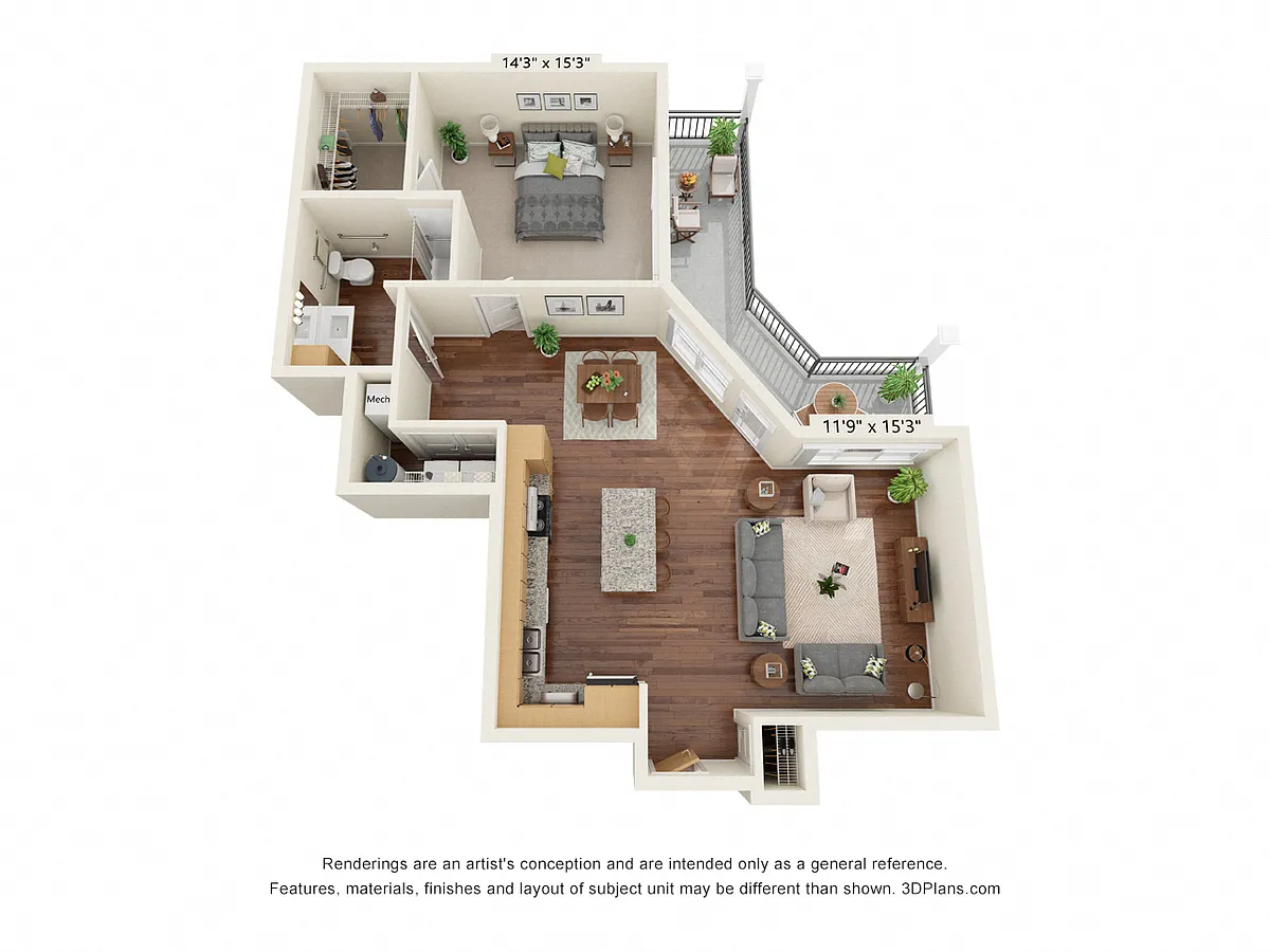 Floor plan One Bedroom A2 (Wheelchair Accessible)