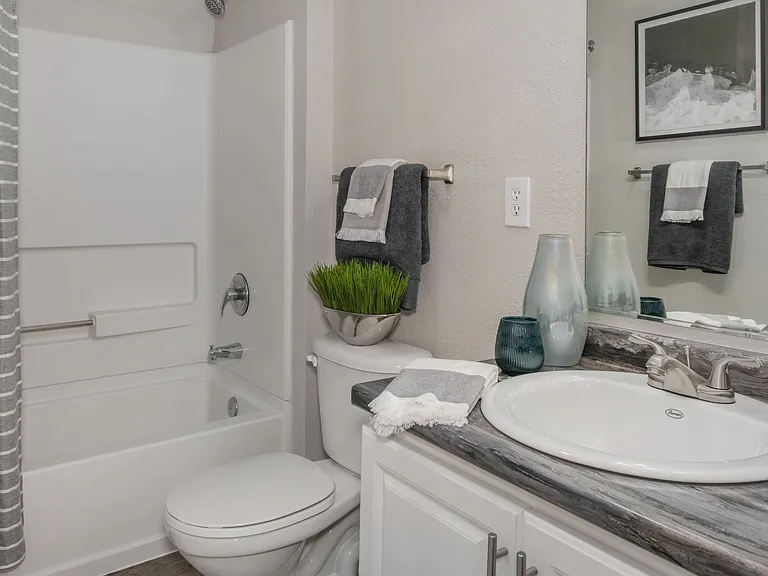 Luxuriate in spacious bathrooms designed for comfort, elegance, and modern living, featuring immaculate designs and ample vanity space.