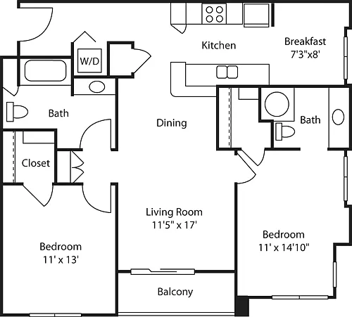 Floor plan Two Bedroom- corner 1125