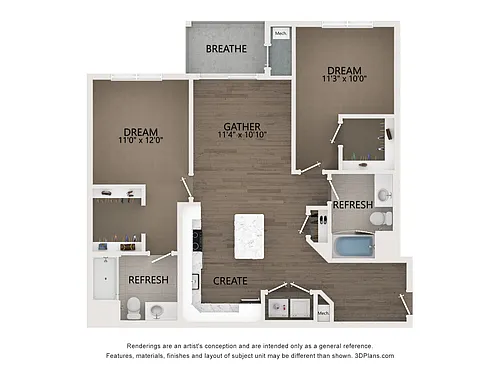 Floor plan D2 1103sf