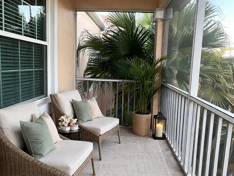 Balcony overlooking lake