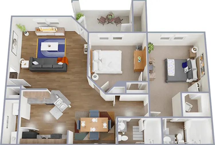 B2 - 1,006 square foot, two bedroom, two bath apartment B2 - 1,006 square foot, two bedroom, two bath apartment