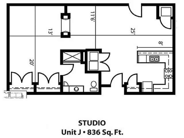 Floor plan Studio 1 Bath