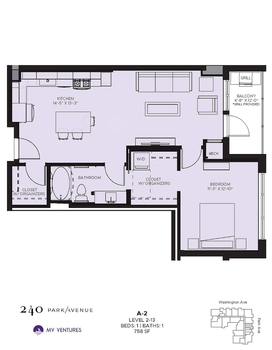 Floor plan $2.46/sq.ft. - One Bedroom A-2