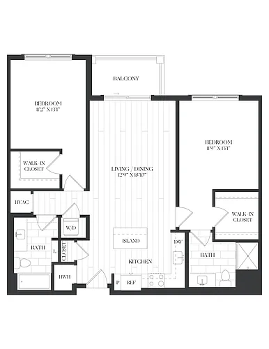 Floor plan 2 Bed/2 Bath-2B-3-B-The Barrett