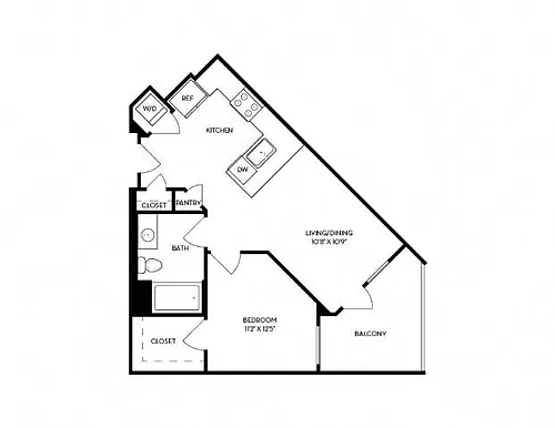 Floor plan Vora Lux 1x1-1A, 674 SF
