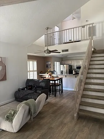 Stairs for upstairs master bedroom with bathroom and bath