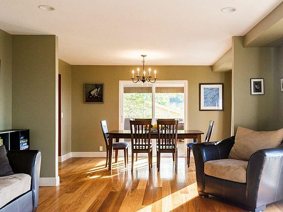 Great room looking due east at dining room