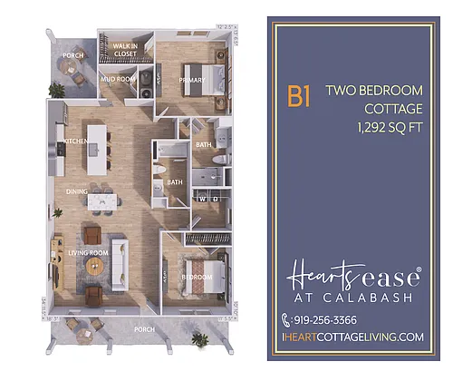 Floor plan B1 - Two Bedroom Cottage