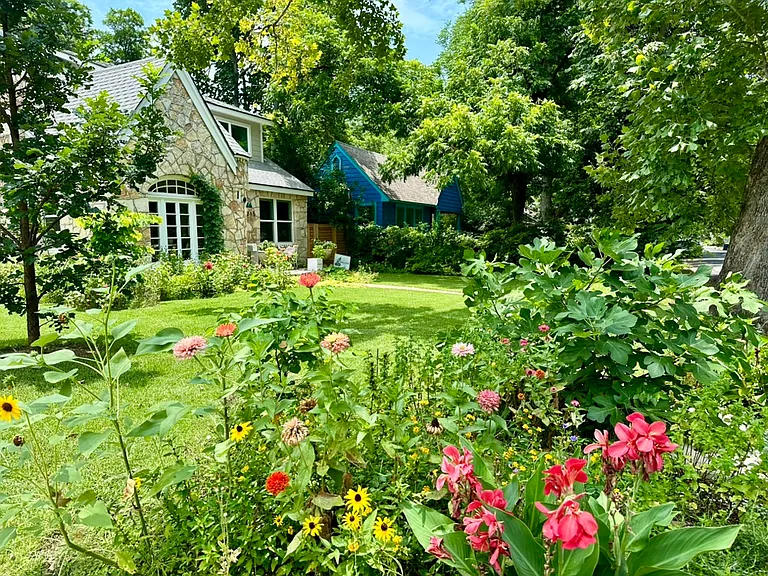 corner lot with gardens