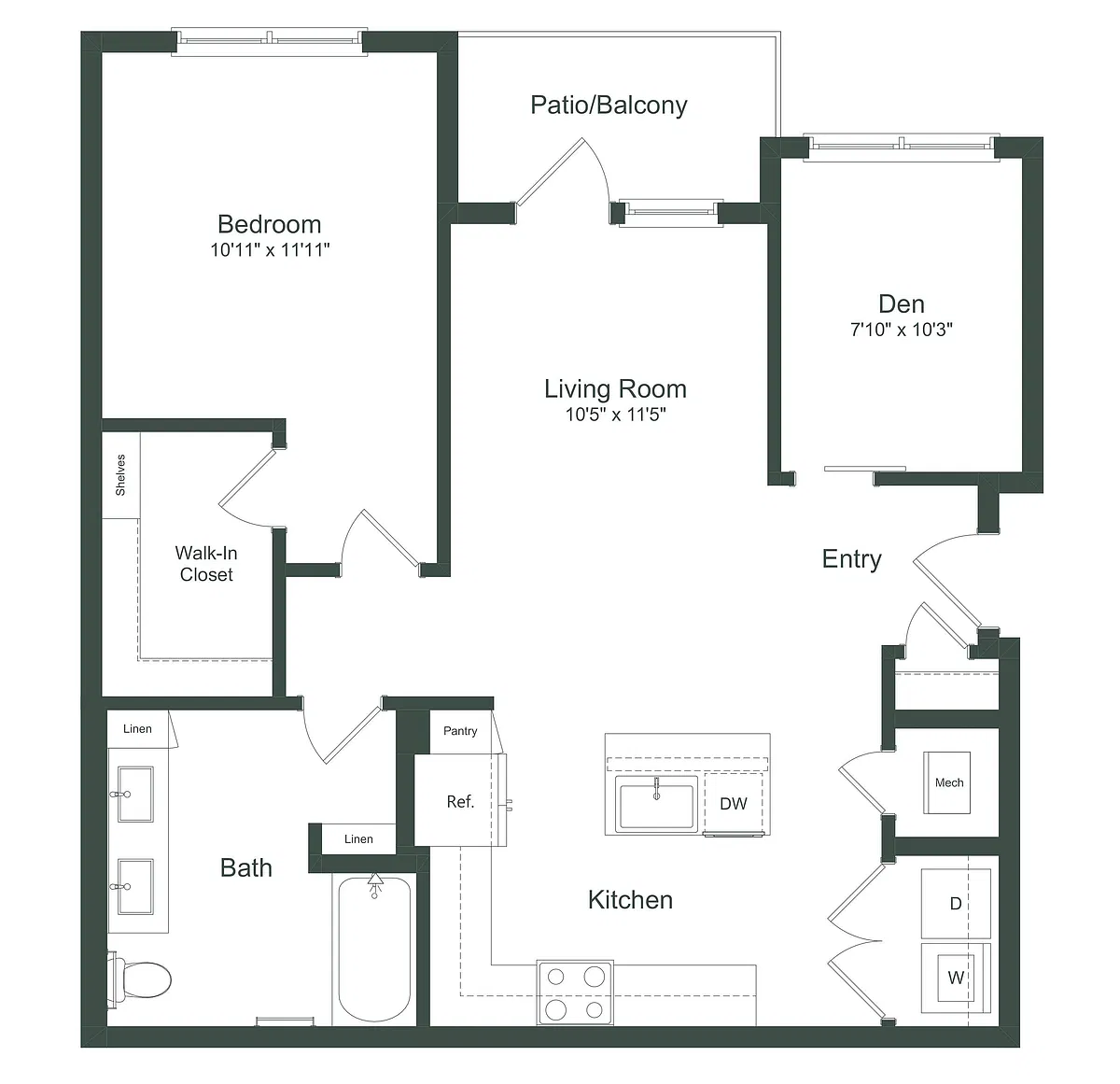 Floor plan The Kris | 1 Bed | 1 Bath