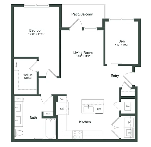Floor plan The Kris | 1 Bed | 1 Bath