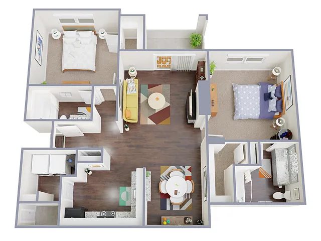 Floor plan 2 Bed, 2 Bath D