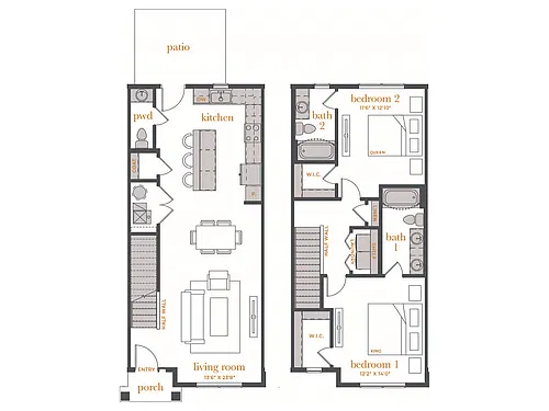 Floor plan 2 Bed, 2.5 Bath AT (120% Income Restricted)