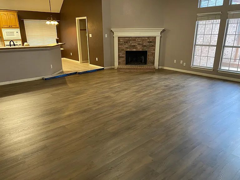 Family room and fireplace