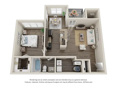 Floor plan One Bed One Bath 753sqft