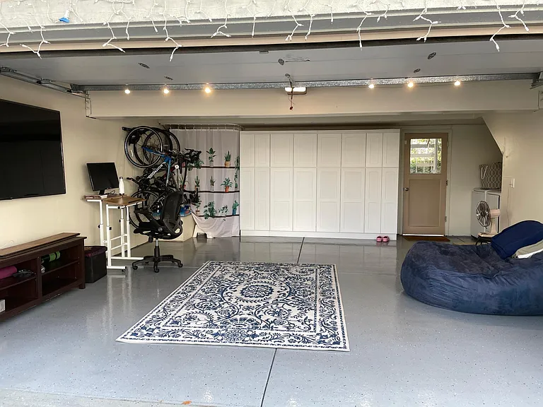 Renovated garage that can be used as an entertainment area.