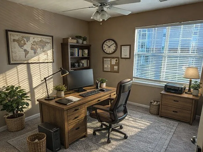 Versatile second bedroom ideal for a home office, featuring ample natural light, a functional layout, and space for productivity_perfect for remote work or a quiet retreat