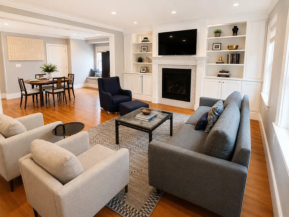 Open-concept living space flows seamlessly into dining area and kitchen_ideal for entertaining, relaxed family living or a modern work-from- home lifestyle