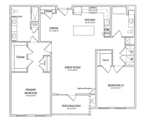 Floor plan 2 Bedroom 2 Bath C Style Alt