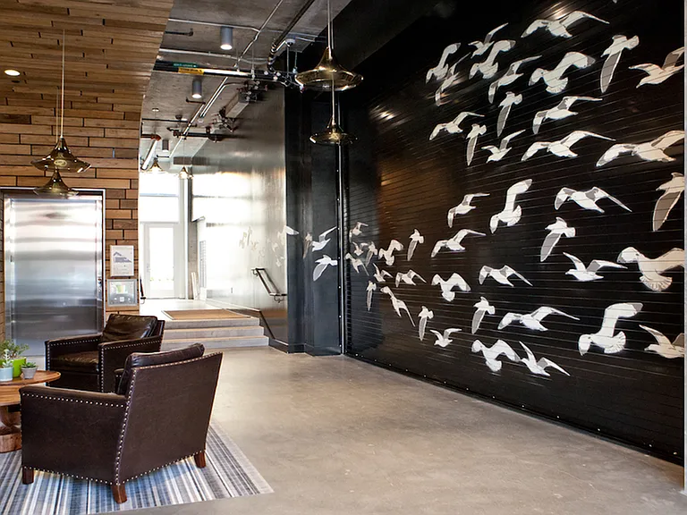 Original artwork displays by local artists in lobby and corridors