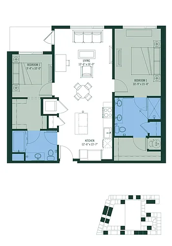 Floor plan 2 Bed/2 Bath-B1