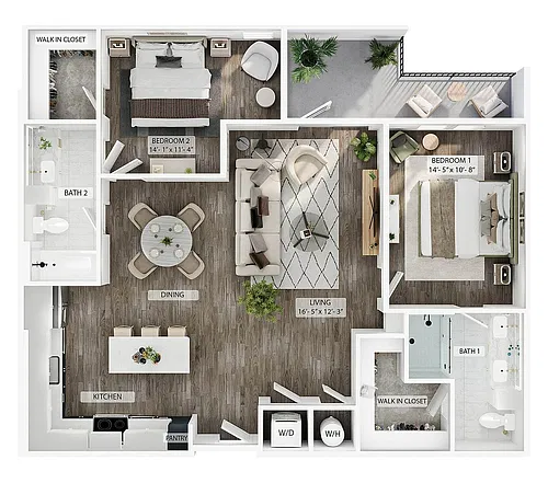 Floor plan 2BR/2BA - B1a