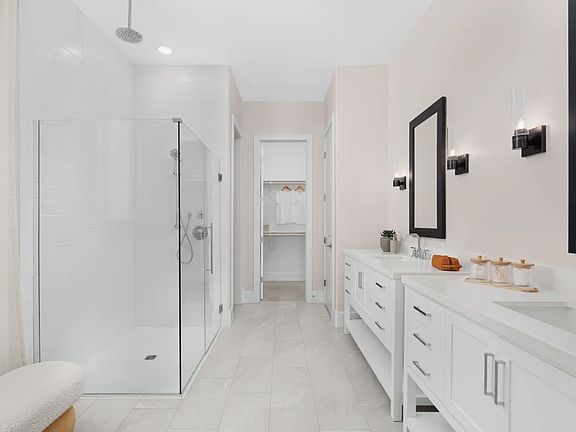 Primary bath with glass shower enclosure